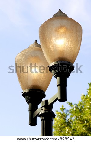 Twin street lights in a park in Orlando