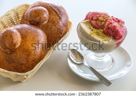 Similar – Foto Bild Frische Erdbeerbrioche auf einem Marmortisch im Entstehen