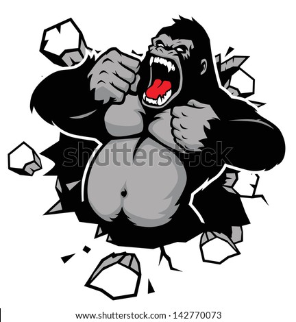angry gorilla breaking the wall