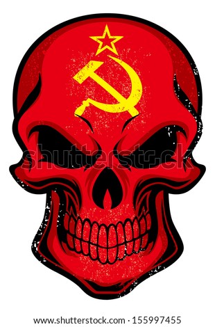 Image, Stock Photo hammer, sickle, skull and cap on turquoise sofa