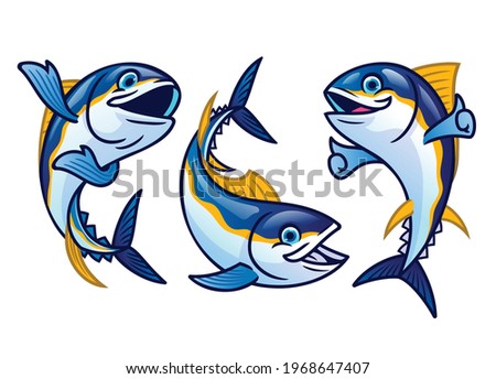 set cute cartoon of tuna fish