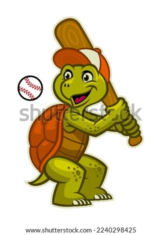 Funny Cartoon Turtle mascot playing baseball
