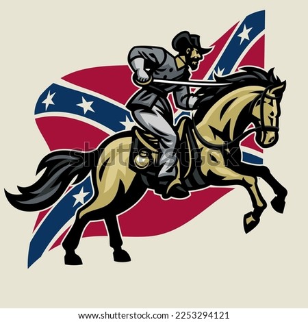 Civil War Confederate Army Riding Horse and Hold the Sword
