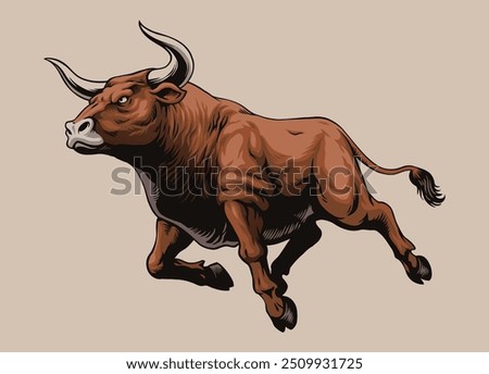 Illustration of Angry Bull Running Hand Drawn