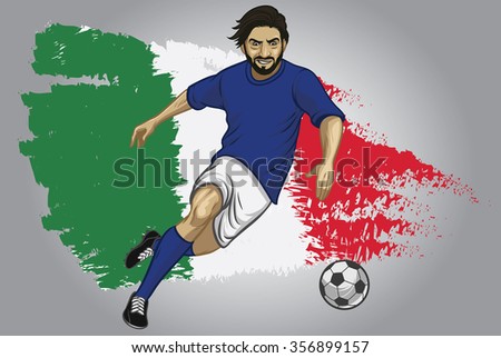 Italy soccer player with flag as a background