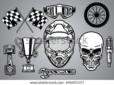 set of motocross racing with skull