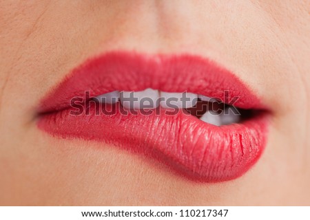 Close-Up Of An Attractive Woman Biting Her Beautiful Lips Stock Photo ...