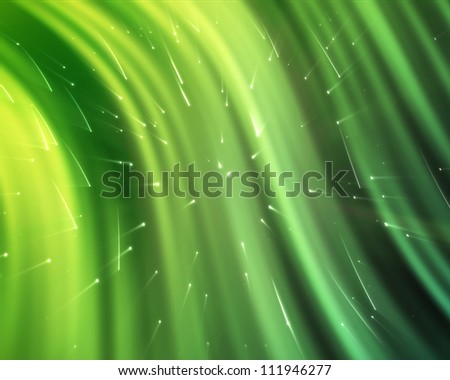Green streams of light with shining stars against a colourful background