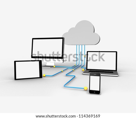 Media applicances connecting through cloud computing graphic