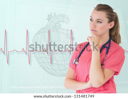 Portrait of a nurse thinking with a heart sketch behind her