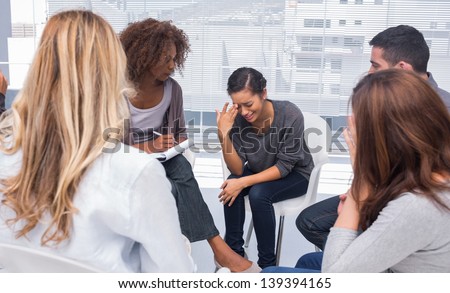 Patient crying during group therapy