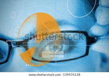 Woman wearing glasses with orange identification technology in blue tint