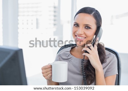 Similar – Image, Stock Photo Smiling businesswoman answering phone call