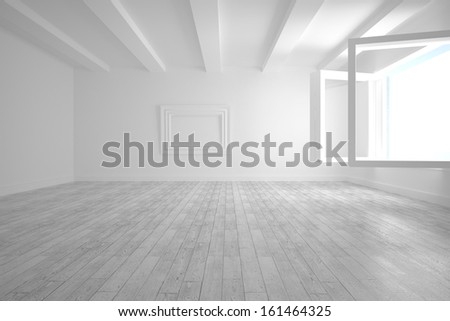 White big room with opened windows and floorboards