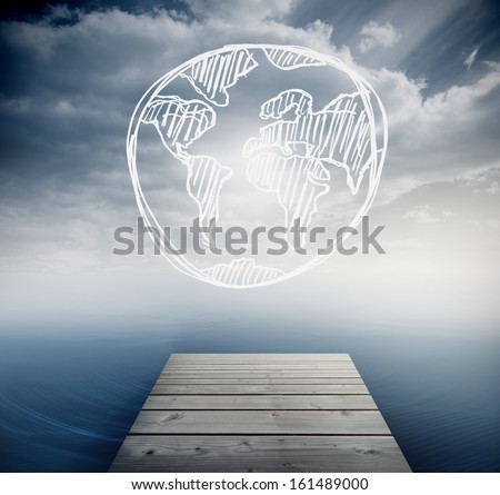White drawn earth over sky and ocean