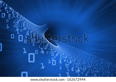 Digitally generated futuristic blue design with code