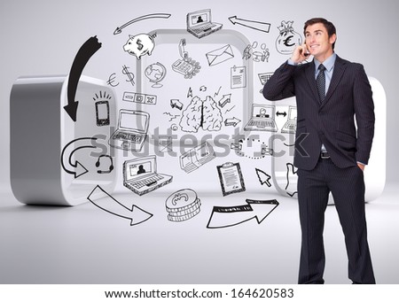 Composite image of happy attractive businessman phoning