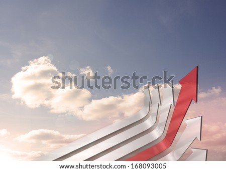 Red and grey curved arrows pointing against sky