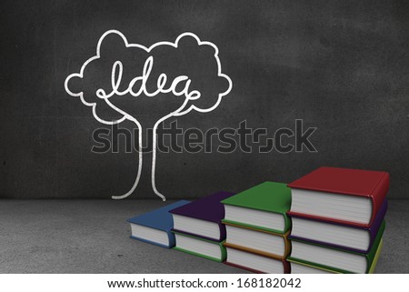Steps made of books in front of idea tree doodle on blackboard wall