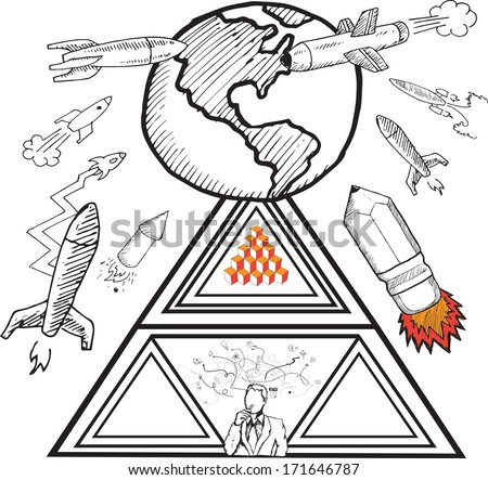 Earth and rockets doodles on white background