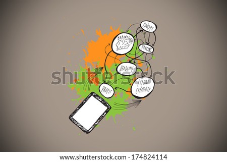Brainstorm on paint splashes against grey background with vignette
