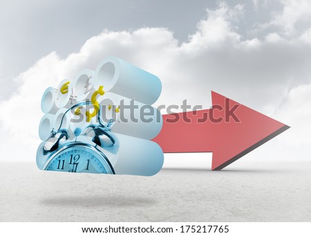 Time is money concept on abstract screen against red arrow in the sky