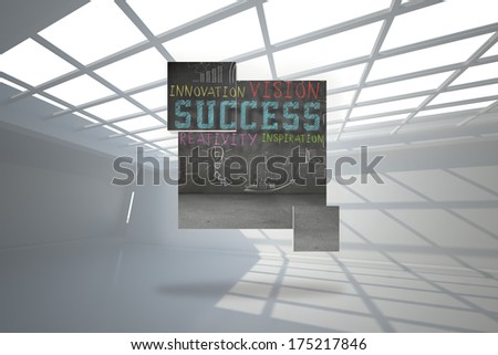 Success plan on abstract screen against white room with windows at ceiling