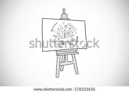 Brainstorm doodle on easel against white background with vignette