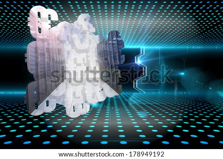 Server hallway on abstract screen against doorway on technological glowing background