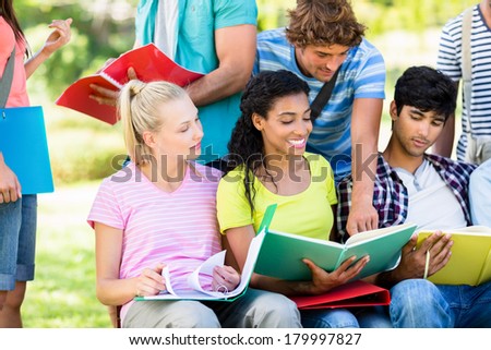 Group of university students studying at college campus