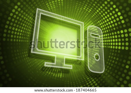 Computer against green pixel spiral