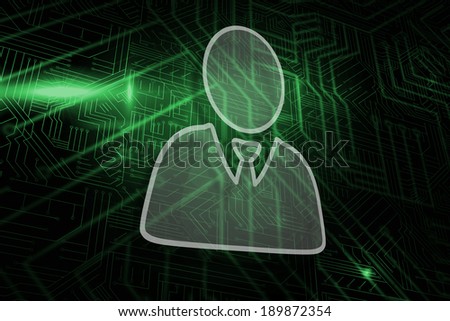 Businessman against green and black circuit board