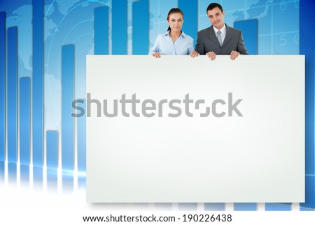 Composite image of business partners showing white card