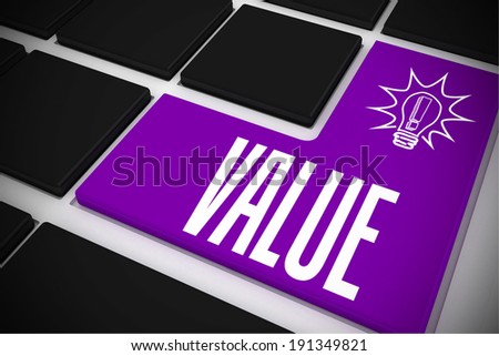 The word value and idea and innovation graphic on black keyboard with purple key
