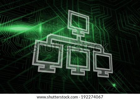 Computer connection against green and black circuit board