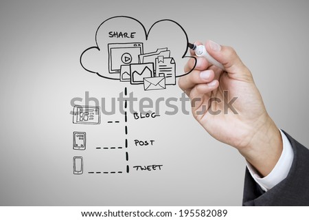 Composite image of businessman writing doodle against grey vignette