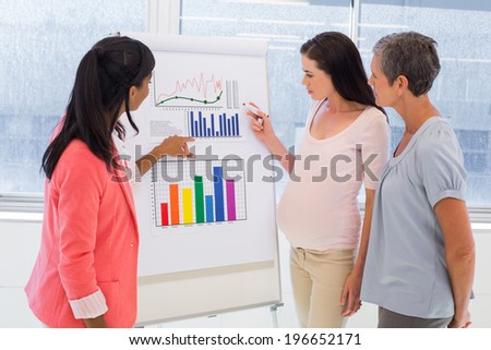 Attractive businesswoman making a presentation at work in front of fellow businesswomen