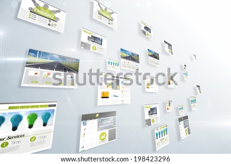 Digital composite of screens showing business advertisement on grey