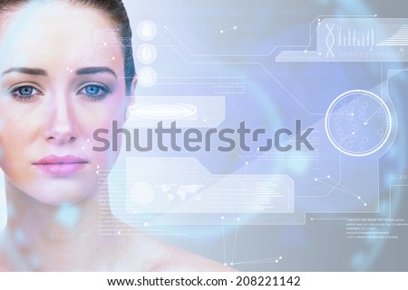 Natural beauty posing against technology interface