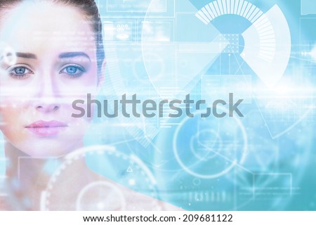 Natural beauty posing against technology interface