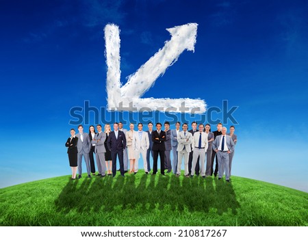 Composite image of business people standing up against cloud graph