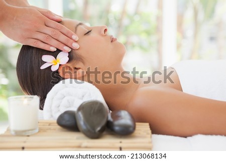 Beautiful brunette enjoying a head massage at the health spa