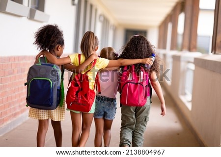 Similar – Image, Stock Photo Rear view child walking with bucket through fields