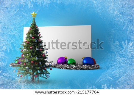 Composite image of poster with christmas tree against blue snowflake design