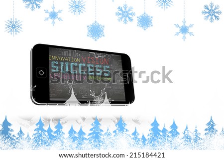 Snowflakes and fir trees against success plan on smartphone screen