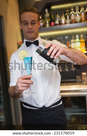 Similar – Image, Stock Photo Blue drink and bartender tools on table