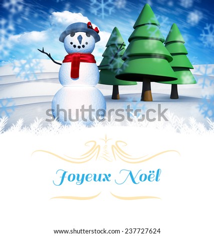 Christmas greeting card against snow man
