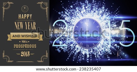 Art deco new year greeting against black and blue new year graphic