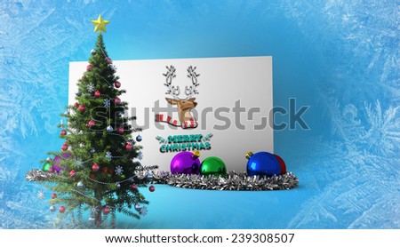Merry Christmas message against poster with christmas tree