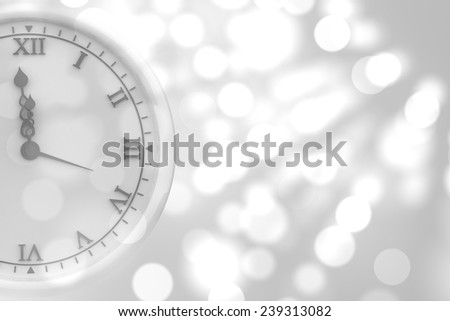 Clock counting to midnight against light circles on grey background
